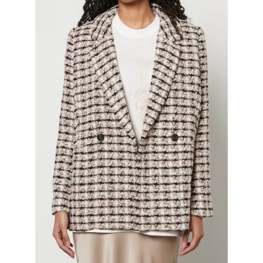 Anine Bing Diana Tweed Double Breasted Blazer Women's XL Black Pink
